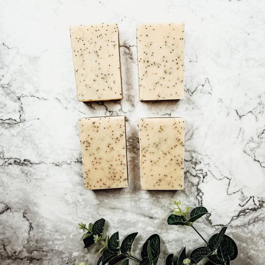 Poppy Seed Exfoliant Soap Bar, olive & sunflower beige speckled 4-bar set by Gia Roma on Tampa Home & Garden Store
