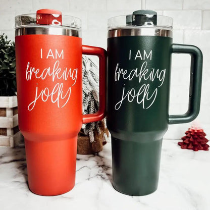 Freaking Jolly 40oz Tumbler with Handle and Straw