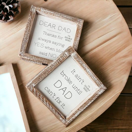 Dad Said Yes double-sided 6-inch decorative plaques in distressed whitewashed wooden frames two pieces on Tampa Home & Garden Store