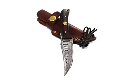 Damascus steel skinner knife with rosewood handle brass pins leather sheath Titan TD-178 on Tampa Home & Garden Store