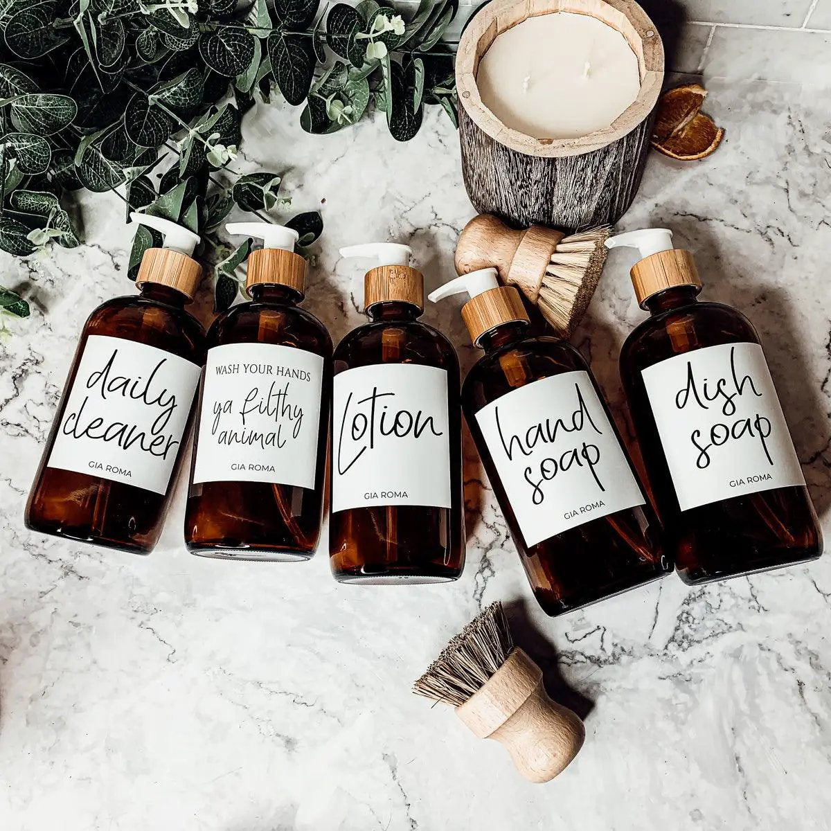 16oz Amber Boston Round Bottles and White Label
