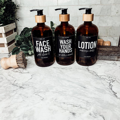 16oz Boston Amber Glass Soap Bottle Black Label