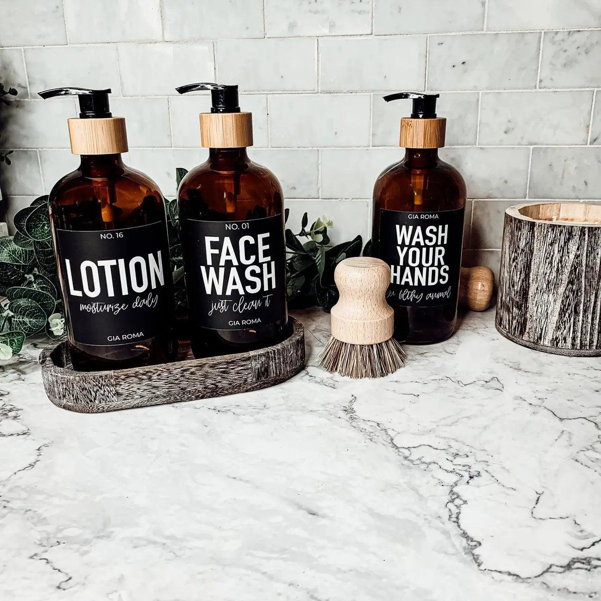 16oz Boston Amber Glass Soap Bottle Black Label