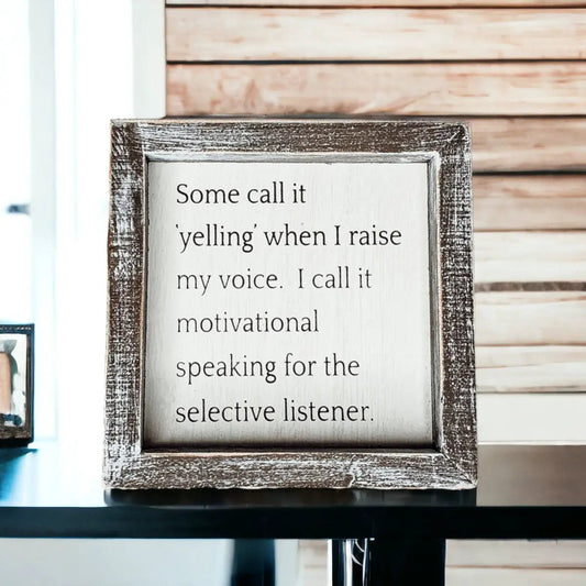 Selective Listener sign decorative plaque with distressed whitewashed frame Gia Roma on Tampa Home & Garden Store