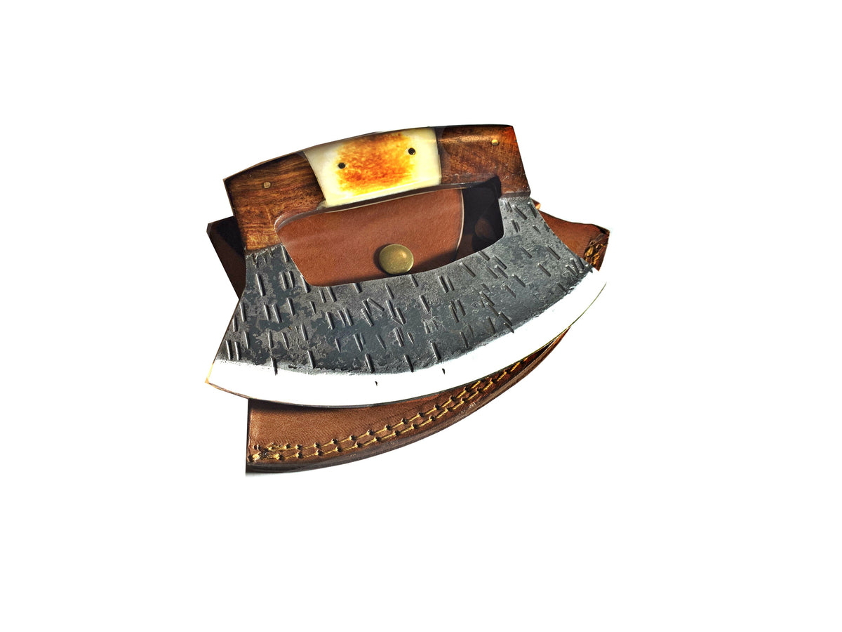 Custom hand forged Alaskan ULU knife TC-37 Titan International K with inlay handle on Tampa Home & Garden Store
