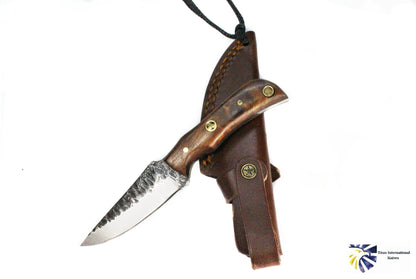 E3 Carbon 1080 neck knife with rosewood grip and leather sheath Titan TC-003 on Tampa Home & Garden Store