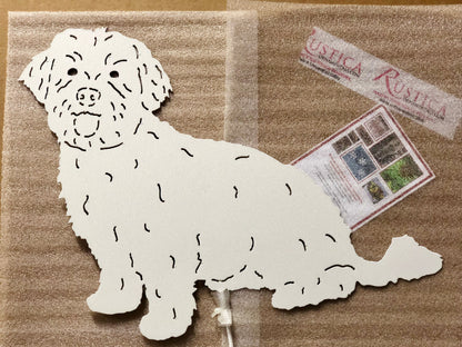 Havanese dog garden stake wall hanging, white silhouette with black fur lines, Rustica Ornamentals on Tampa Home & Garden Store