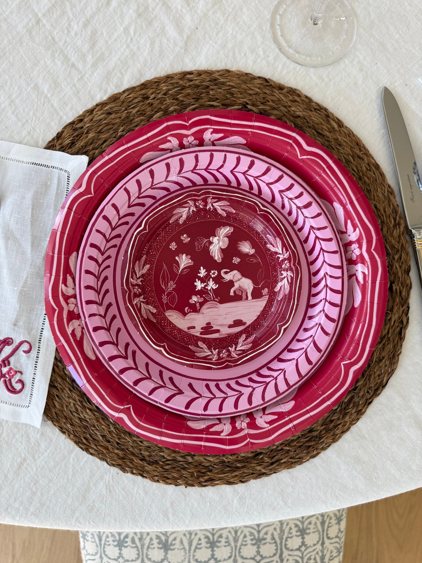 Paper plates Pavilion Tuscaloosa Elephant mini plates, pink maroon tones, 50-pack on Tampa Home & Garden Store
