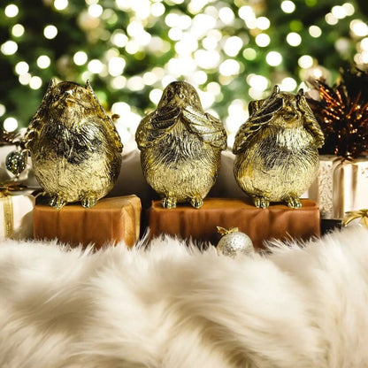 Wise Birds Gold Trio See No Evil Advice Figurines