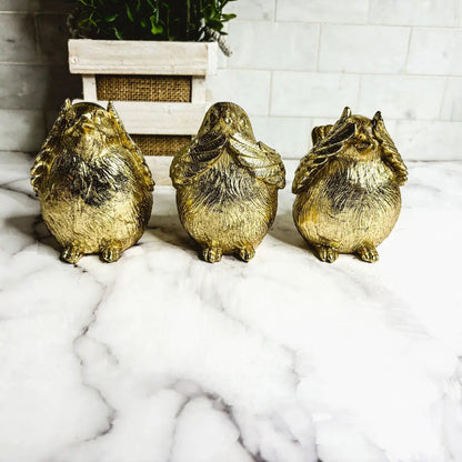 Wise Birds Gold Trio See No Evil Advice Figurines