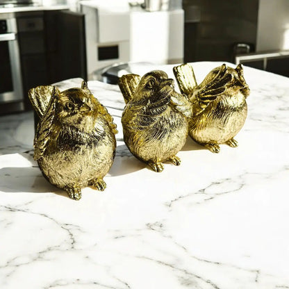 Wise Birds Gold Trio See No Evil Advice Figurines