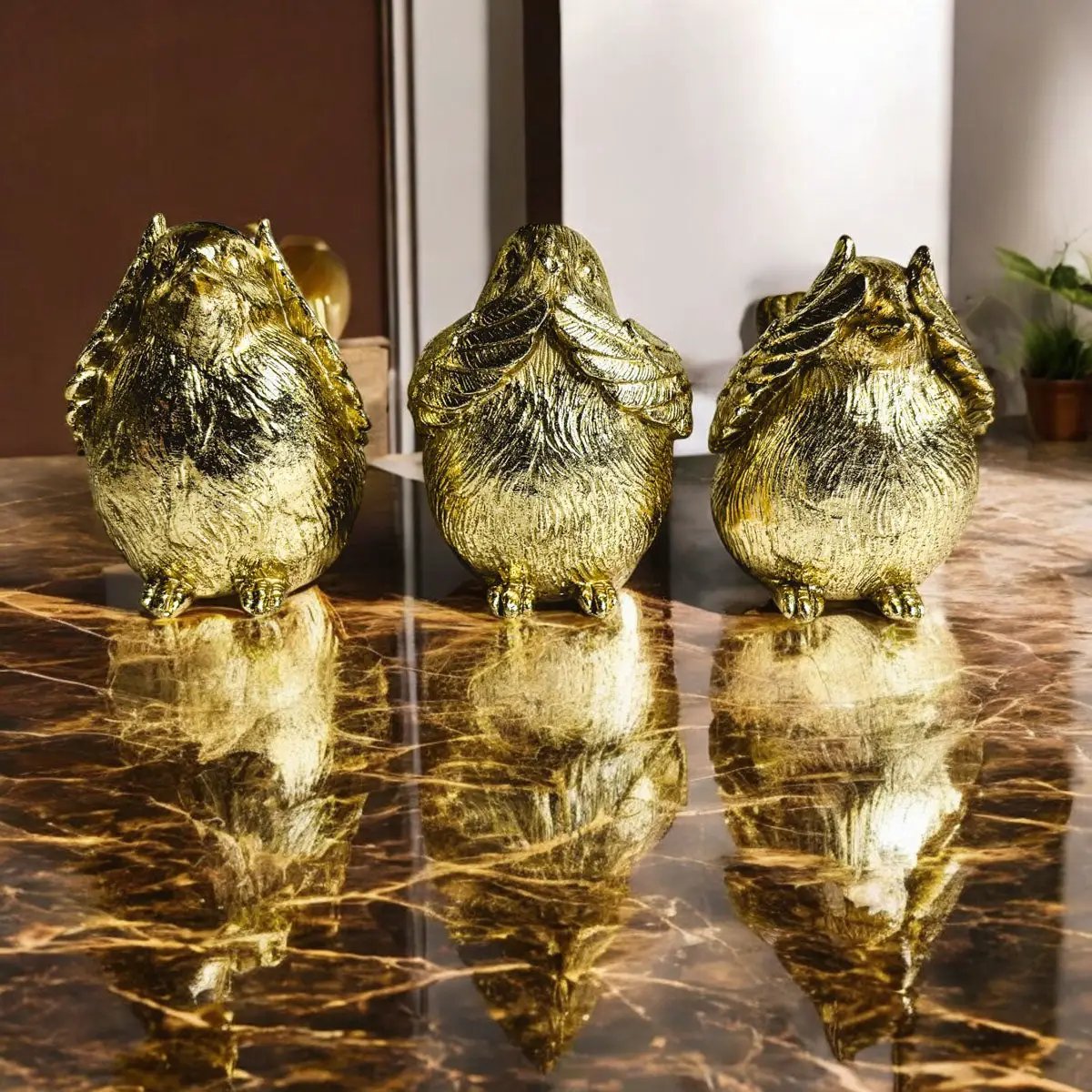 Wise Birds Gold Trio See No Evil Advice Figurines
