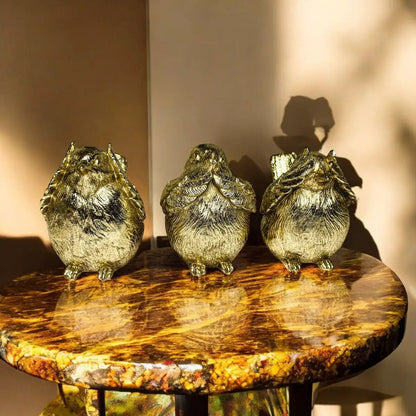 Wise Birds Gold Trio See No Evil Advice Figurines