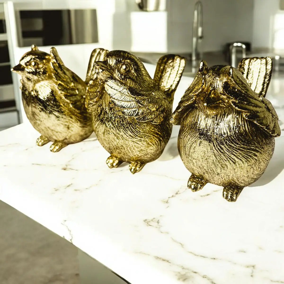 Wise Birds Gold Trio See No Evil Advice Figurines