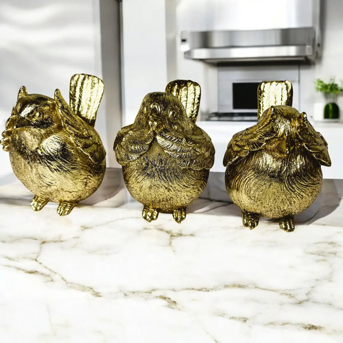 Wise Birds Gold Trio See No Evil Advice Figurines