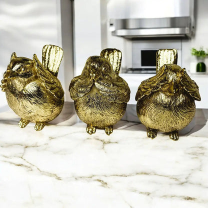 Wise Birds Gold Trio See No Evil Advice Figurines