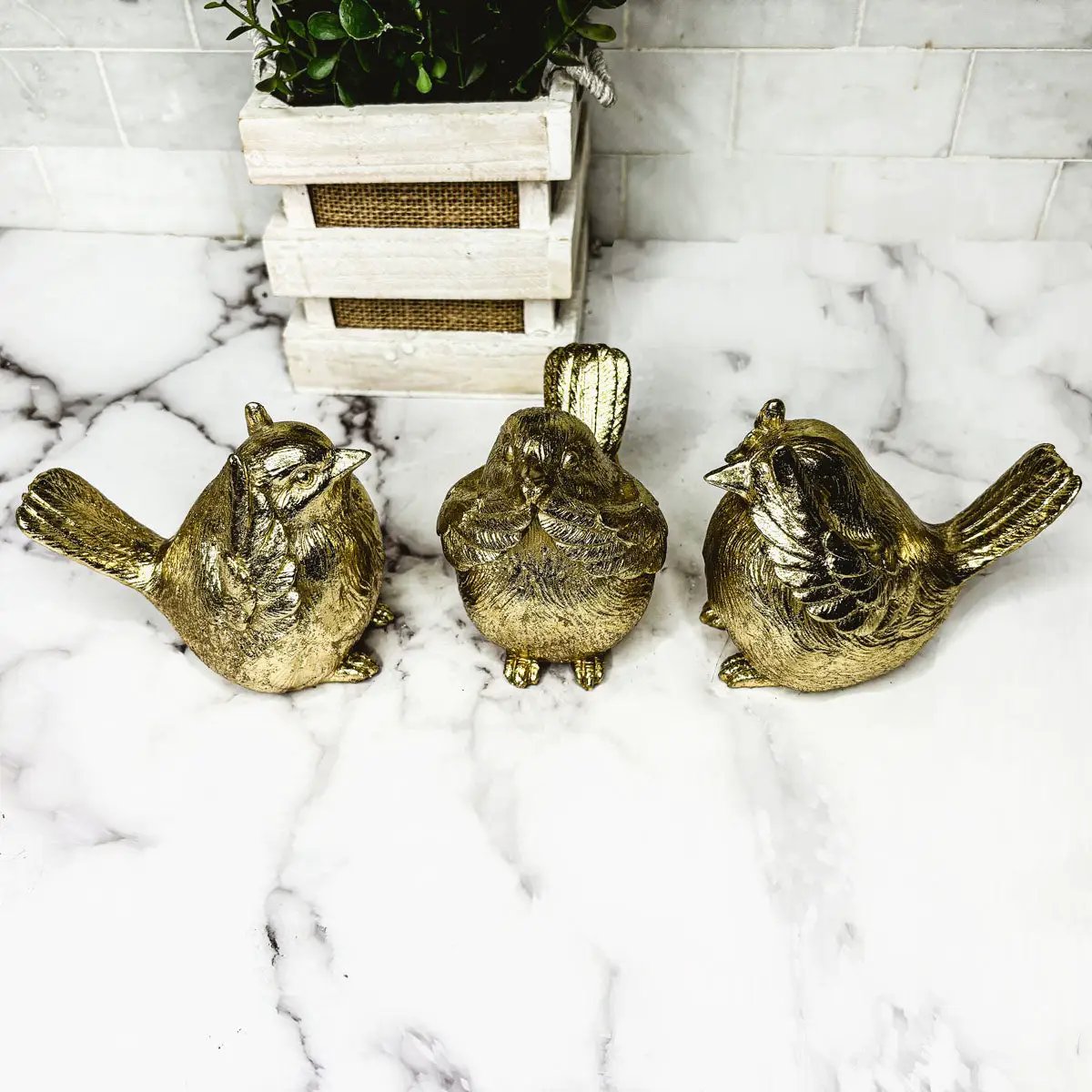 Wise Birds Gold Trio See No Evil Advice Figurines