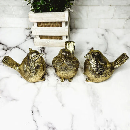 Wise Birds Gold Trio See No Evil Advice Figurines