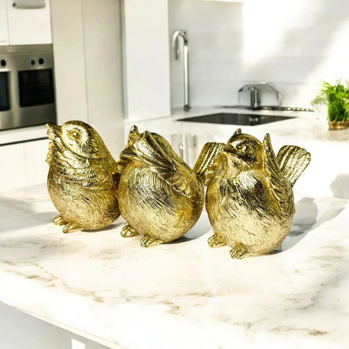Wise Birds Gold Trio See No Evil Advice Figurines