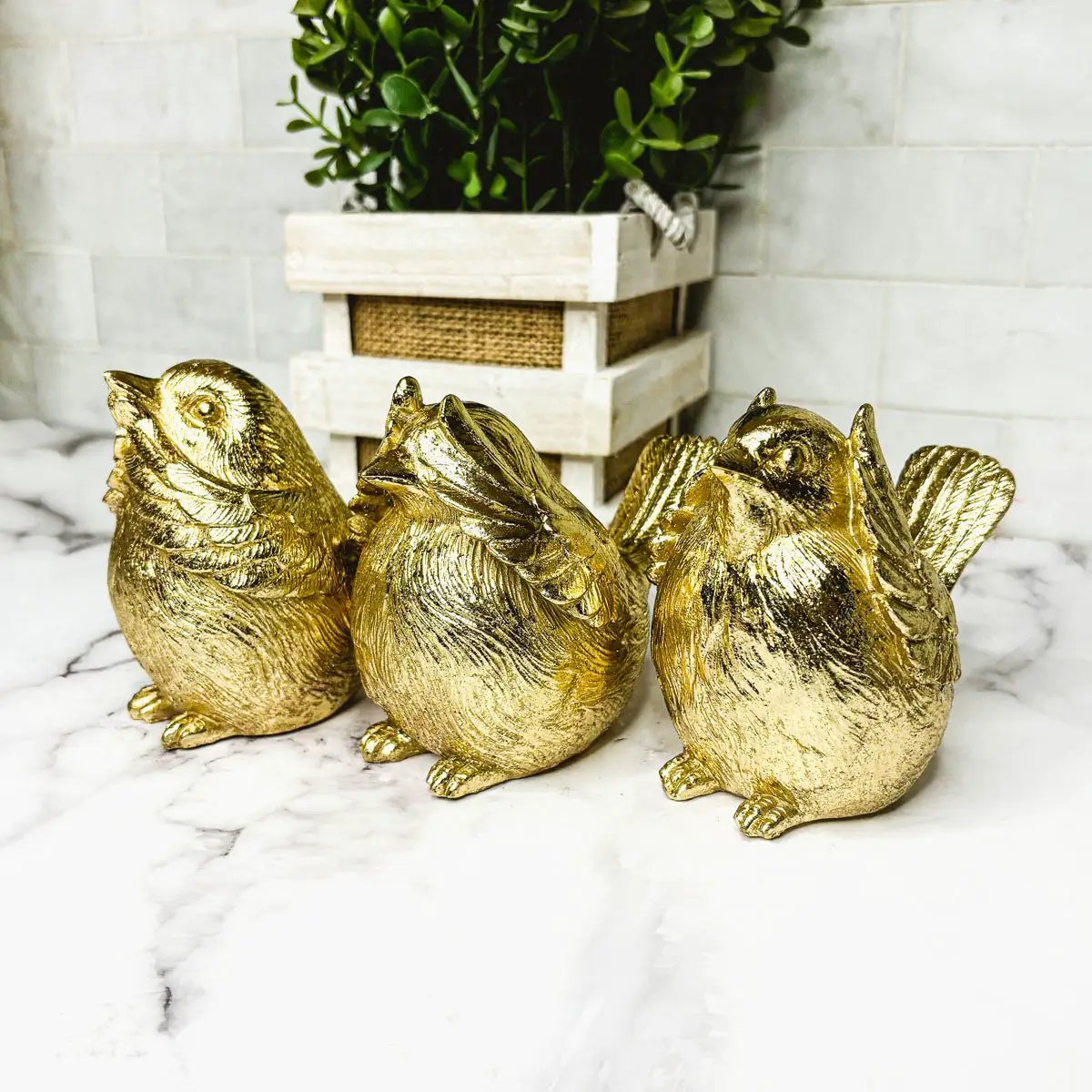 Wise Birds Gold Trio See No Evil Advice Figurines