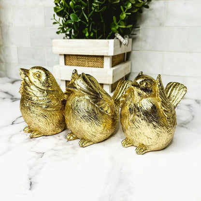 Wise Birds Gold Trio See No Evil Advice Figurines