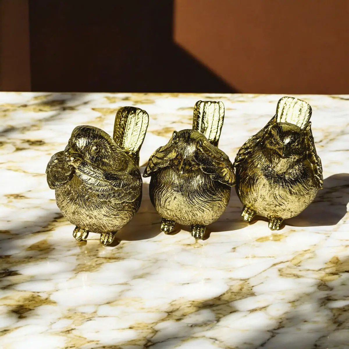 Wise Birds Gold Trio See No Evil Advice Figurines