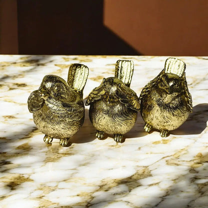 Wise Birds Gold Trio See No Evil Advice Figurines