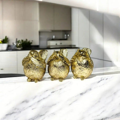 Wise Birds Gold Trio See No Evil Advice Figurines