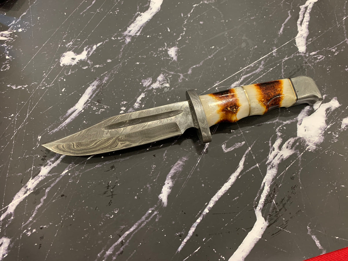 Damascus hunting knife full tang with damascus blade and stag horn handle by Titan TD-216 on Tampa Home & Garden Store