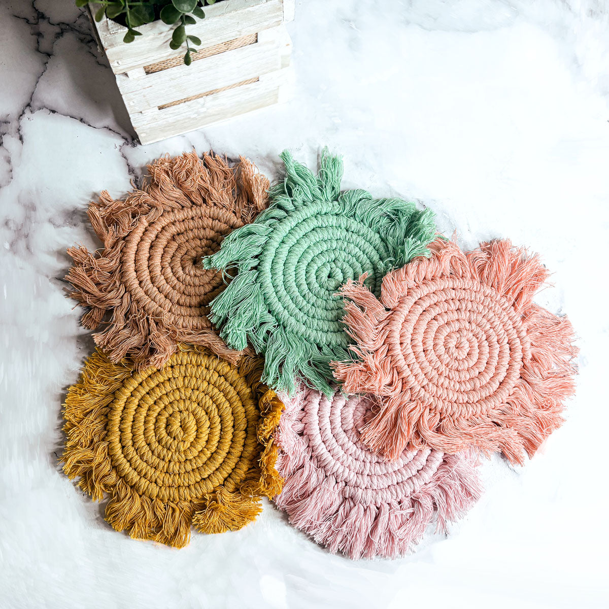 Pastel Braided Tassel Coasters