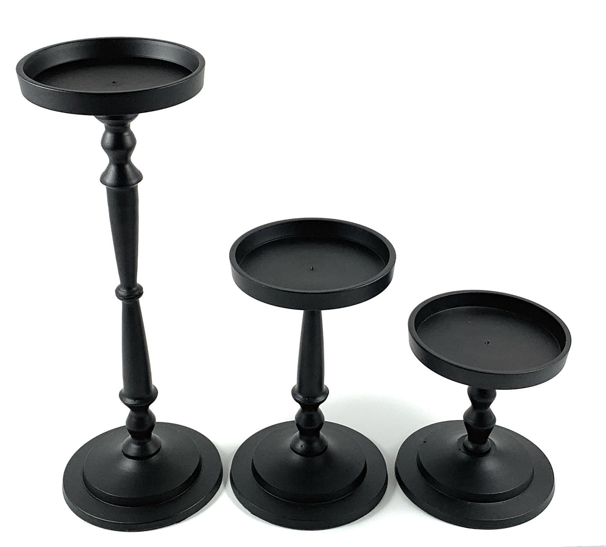 Vibhsa set of 3 matte black pillar candle holders with compact graduated heights on Tampa Home & Garden Store