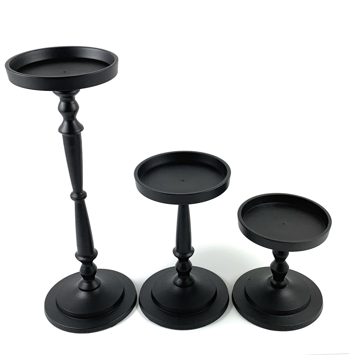Vibhsa pillar candle holders set of 3, matte black, compact graduated heights on Tampa Home & Garden Store