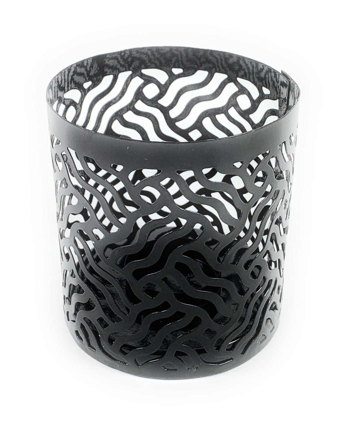 Vibhsa set of 2 grey votive candle holders with laser-cut wavy design on Tampa Home & Garden Store