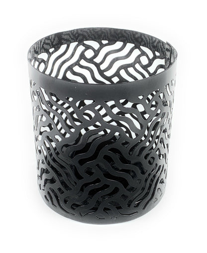 Vibhsa set of 2 grey votive candle holders with laser-cut wavy design on Tampa Home & Garden Store