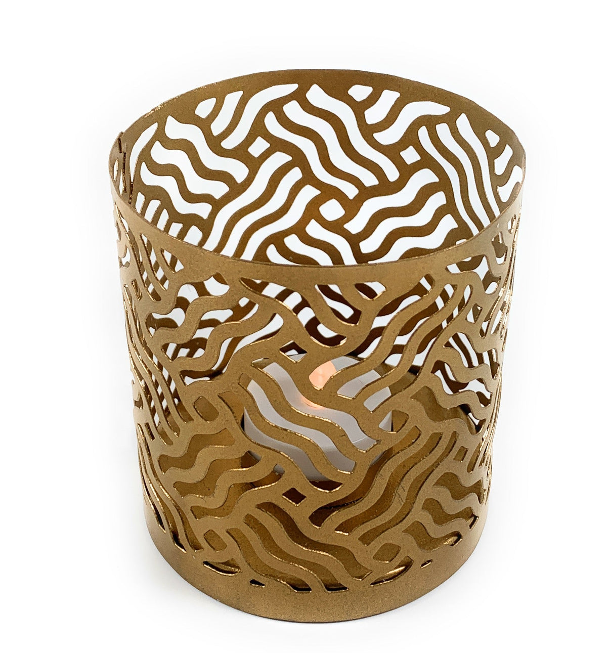 Vibhsa votive candle holders set of 2, gold laser-cut metal decor on Tampa Home & Garden Store