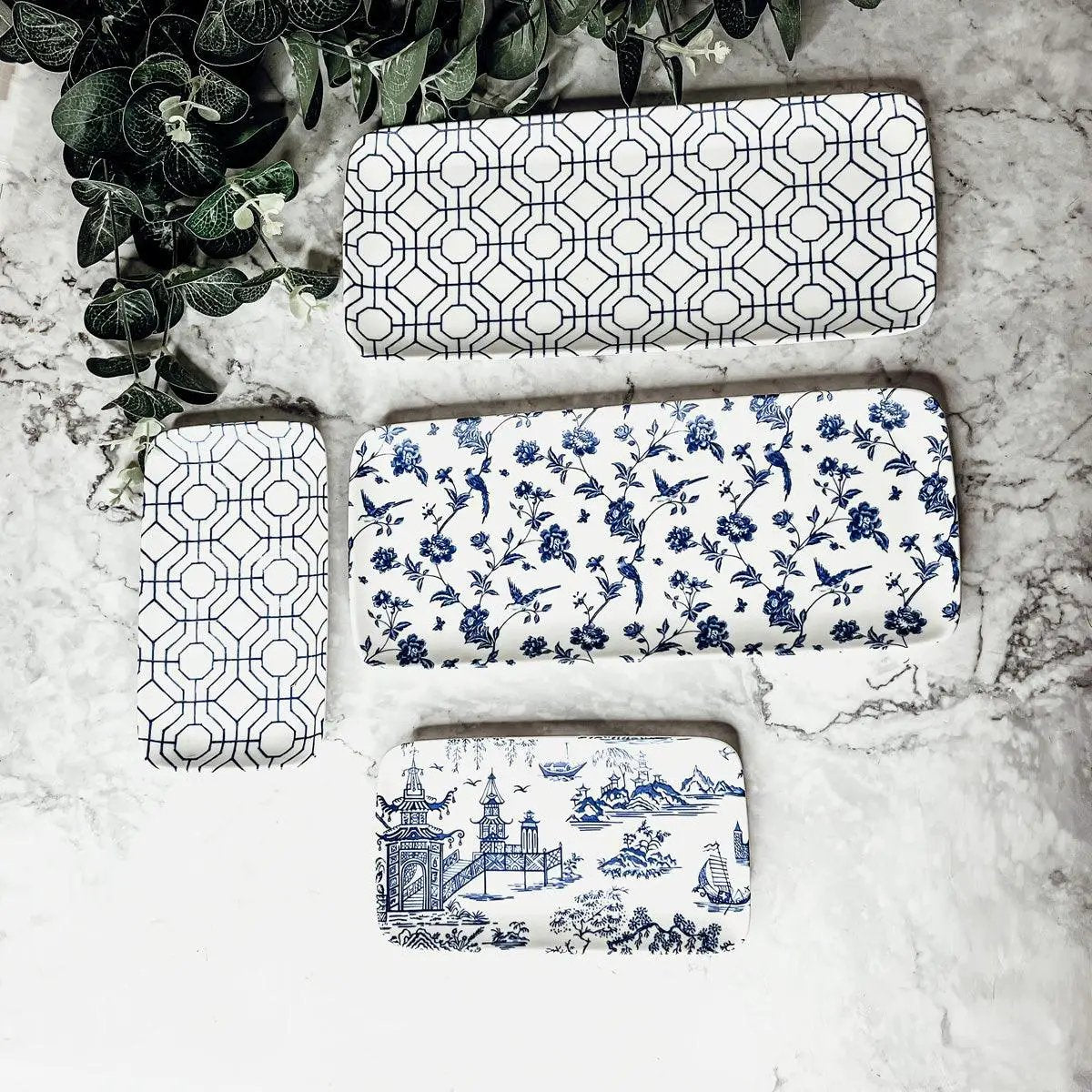 Chinoiserie Serving Set in Blue and White 4 Piece
