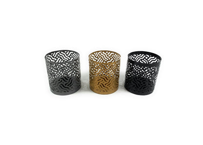 Vibhsa votive candle holders set of 3 in black, grey & gold with laser-cut pattern on Tampa Home & Garden Store