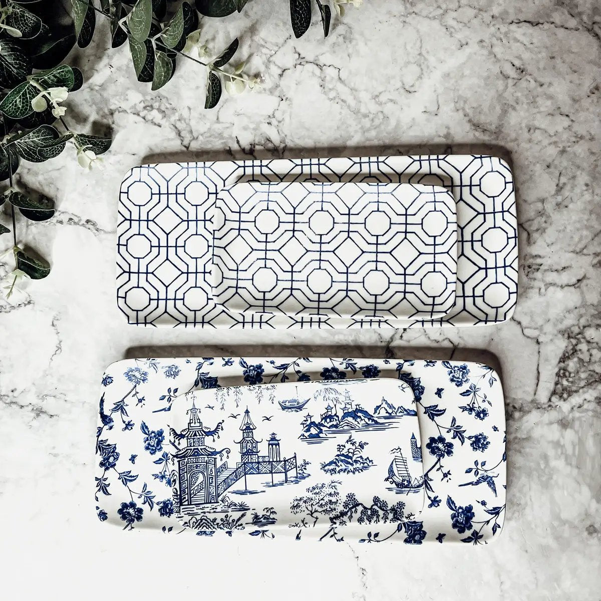 Chinoiserie Serving Set in Blue and White 4 Piece