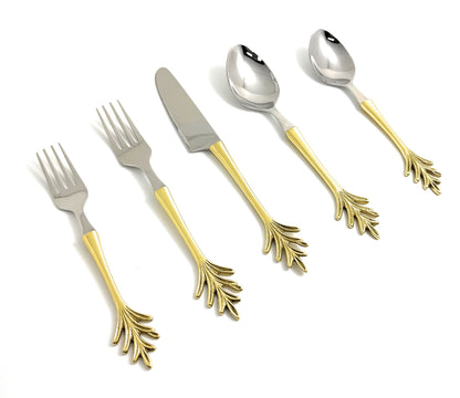 Stainless steel gold flatware 20pc set with leaf handles on Tampa Home & Garden Store
