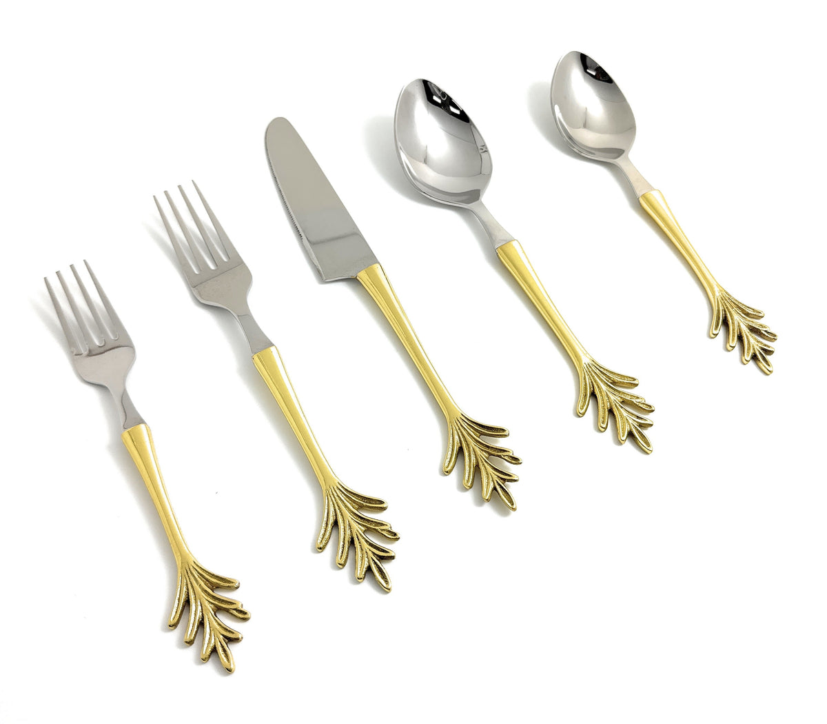 Vibhsa stainless steel gold flatware 20-piece set with leaf-style handles on Tampa Home & Garden Store