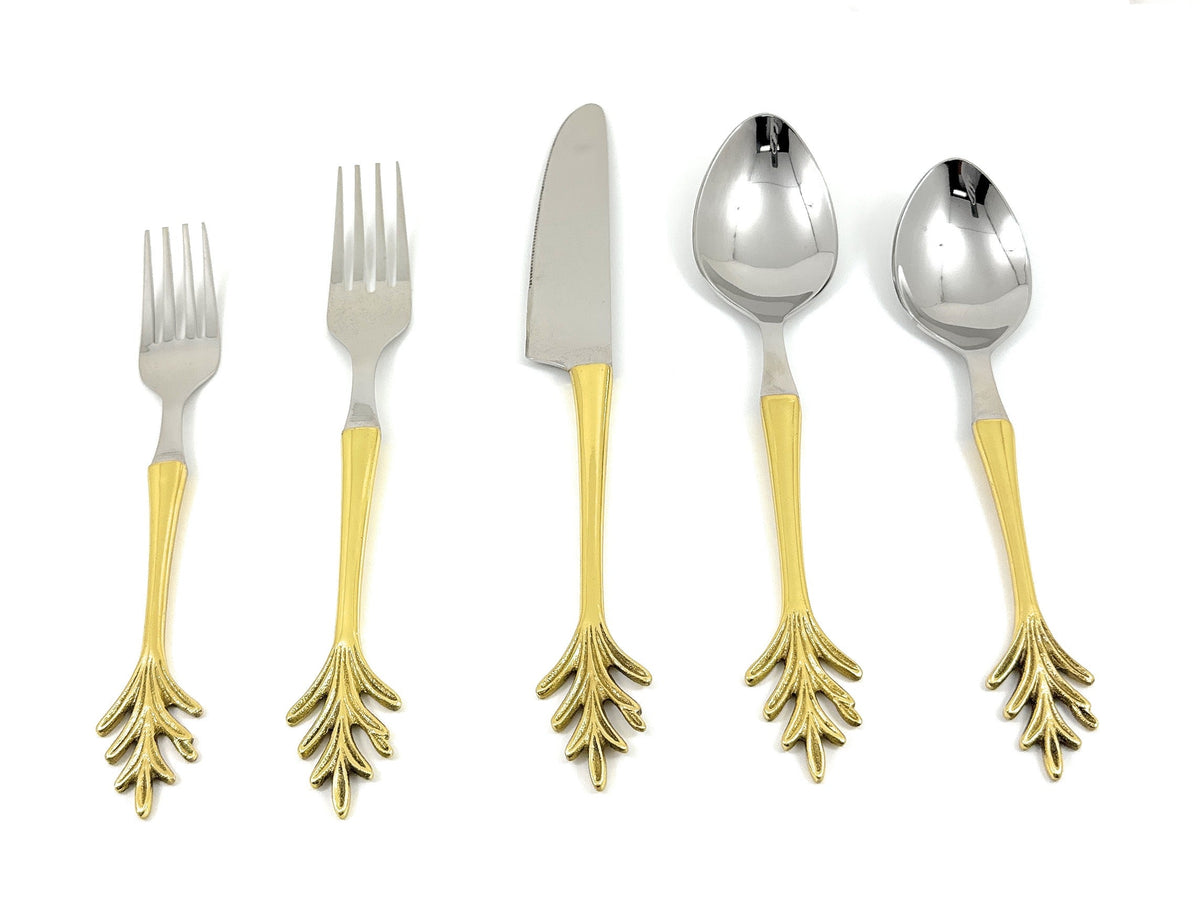 Flatware set 20pc gold-tone stainless steel with leaf design by Vibhsa on Tampa Home & Garden Store