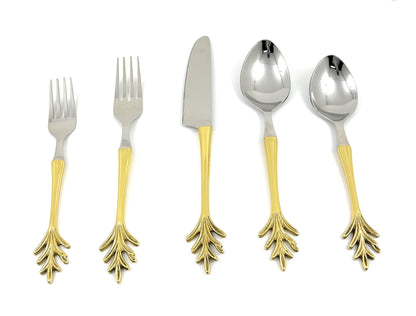 Flatware set 20pc gold-tone stainless steel with leaf design by Vibhsa on Tampa Home & Garden Store