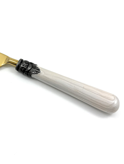 Vibhsa white resin handle flatware with antique-style carved black collar on Tampa Home & Garden Store