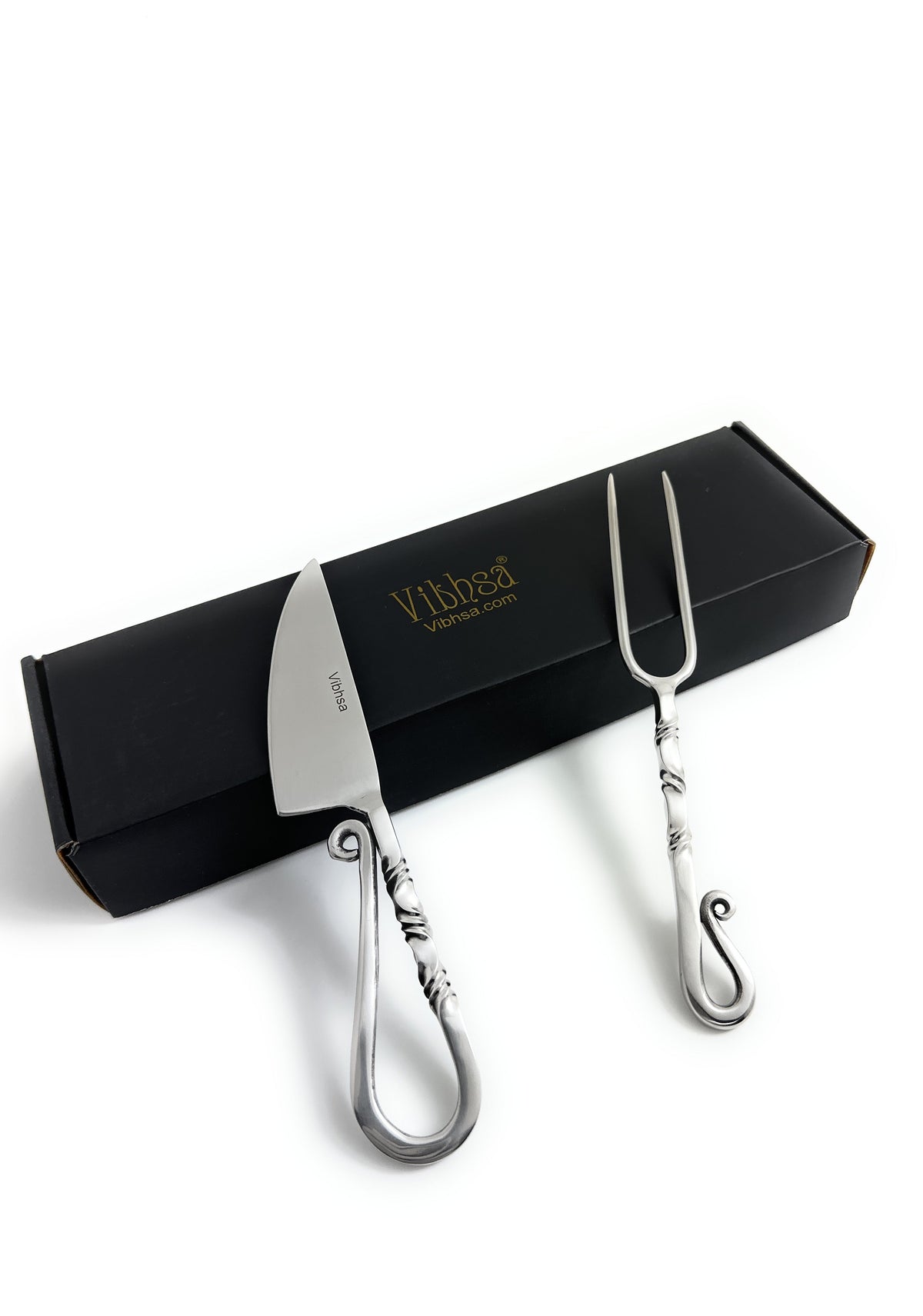 Designer stainless steel carving knife & fork set of 2 by Vibhsa with twisted handles on Tampa Home & Garden Store