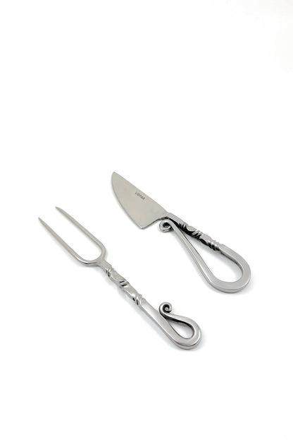 Designer stainless steel carving knife & fork set of 2 by Vibhsa, silver-toned dining decor on Tampa Home & Garden Store