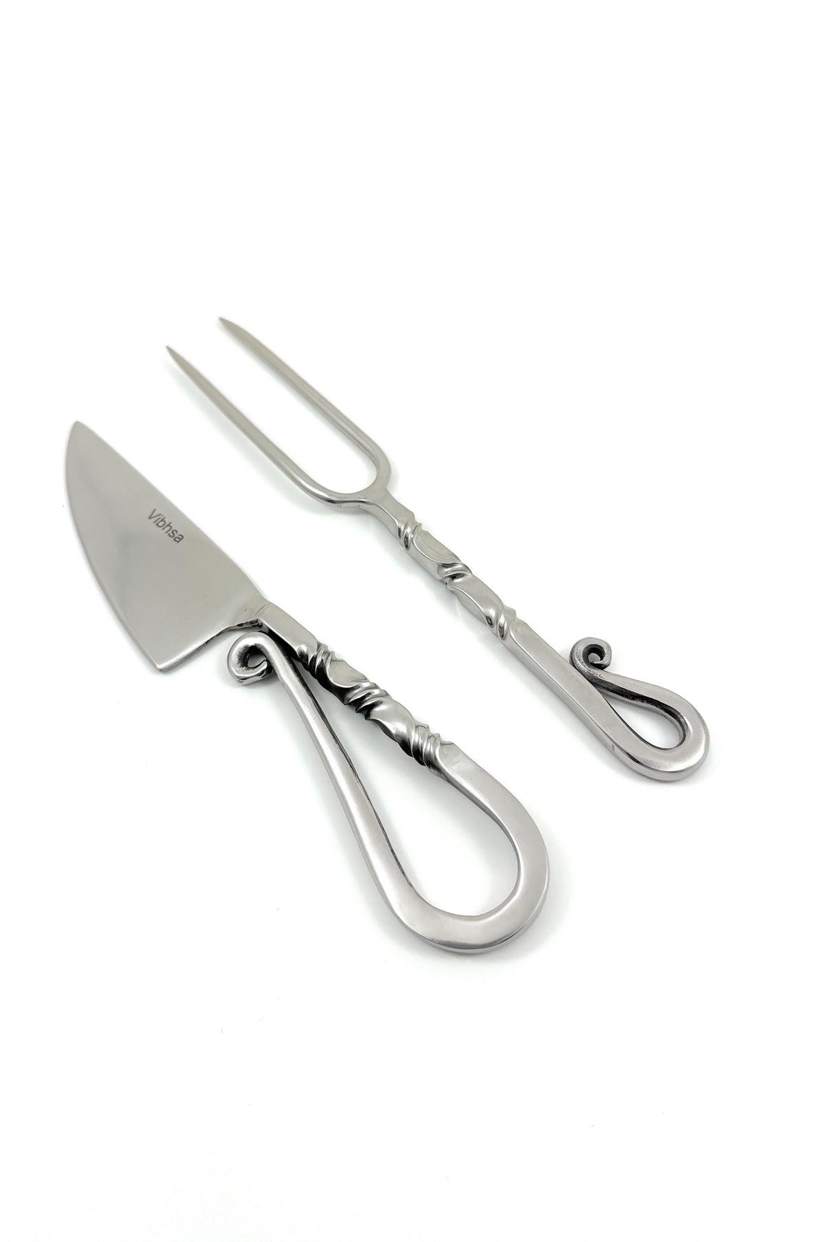 Vibhsa designer stainless steel carving knife & fork set, 2-piece with twisted handles on Tampa Home & Garden Store