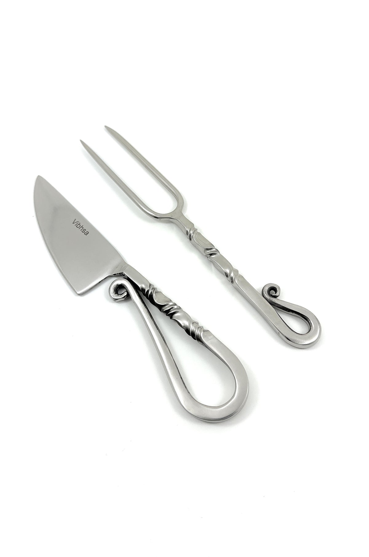 Designer stainless steel carving knife & fork set of 2 by Vibhsa with twisted handles on Tampa Home & Garden Store