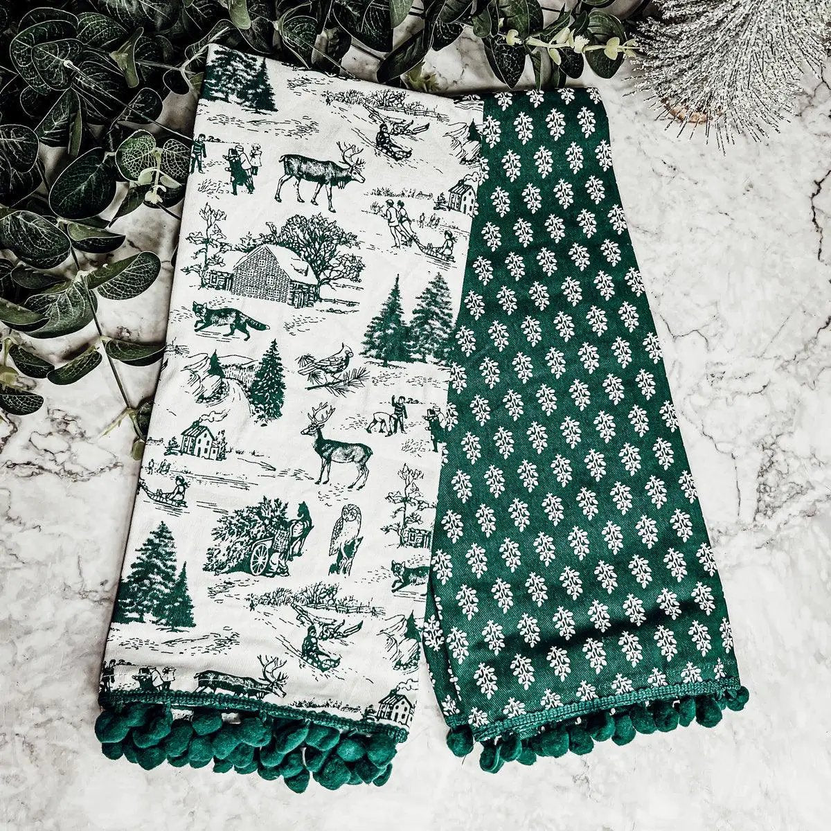 Forest Green Dish Towels Set of Two Christmas