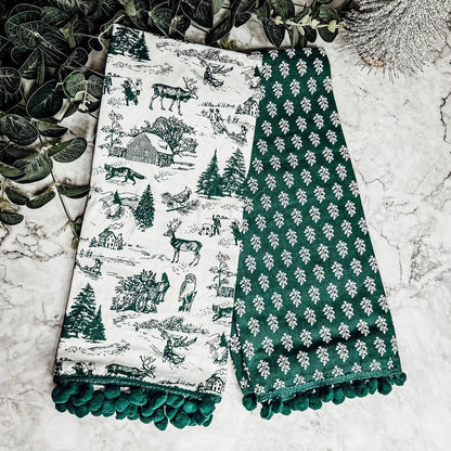 Forest Green Dish Towels Set of Two Christmas
