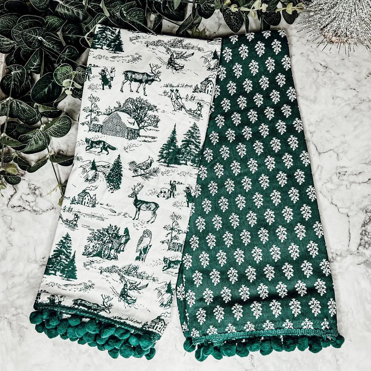 Forest Green Dish Towels Set of Two Christmas